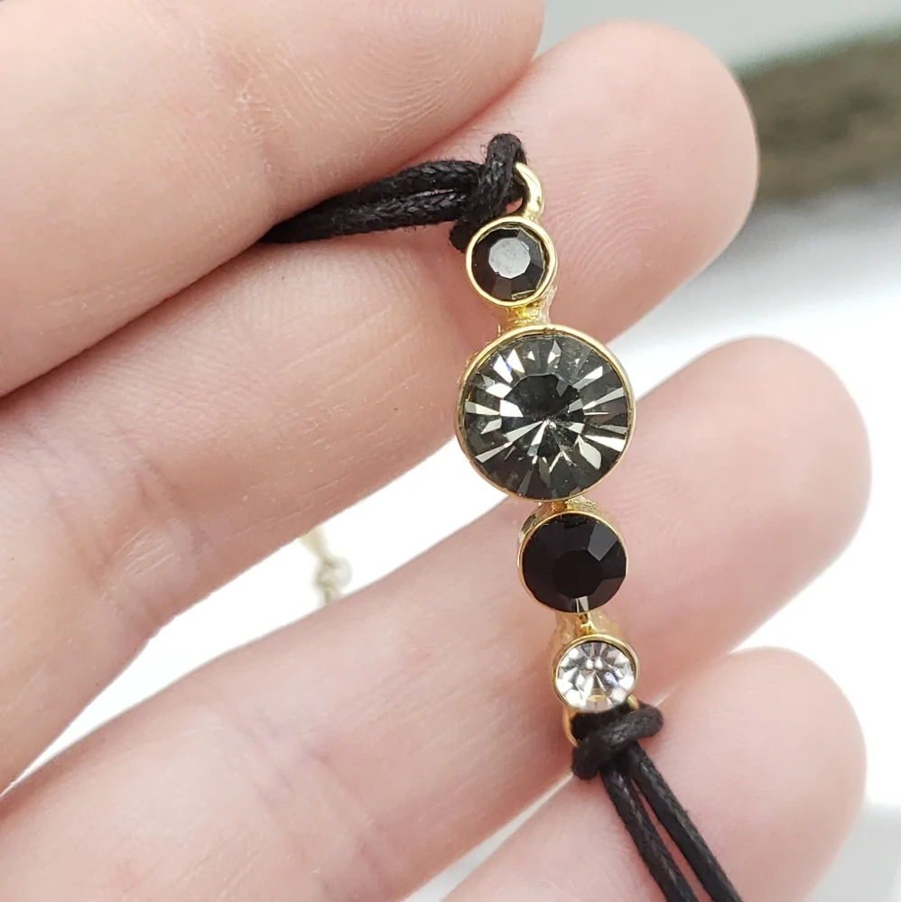 Black Diamond Glass Crystal Cord Bracelet